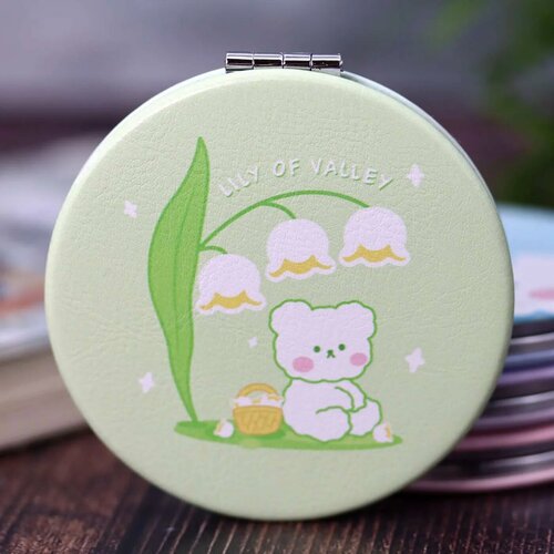 Зеркало карманное iLikeGift Bear lily of valley green с увеличением 636₽