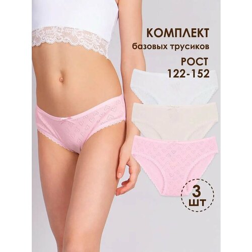 фото Трусы соль&перец для девочки, размер 5-6, белый, розовый, бежевый
