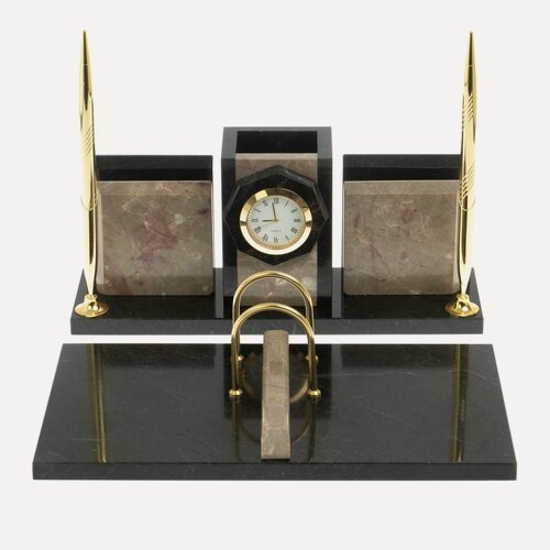 Изображение товара Настольный набор "Офисный" с часами из бежевого мрамора 127584