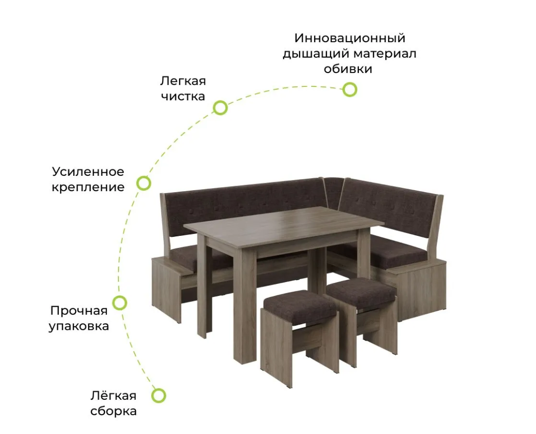 Кухонный уголок Торонто, Дуб Сонома трюфель/ТК Коричневая 177х137х79,5 см