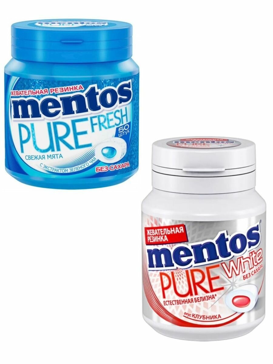Набор из 2 жевательных драже Mentos свежая мята 100 г и клубника 54 г