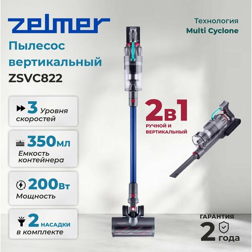 Пылесос вертикальный ZELMER ZSVC822 STEFAN синий 2589000₽