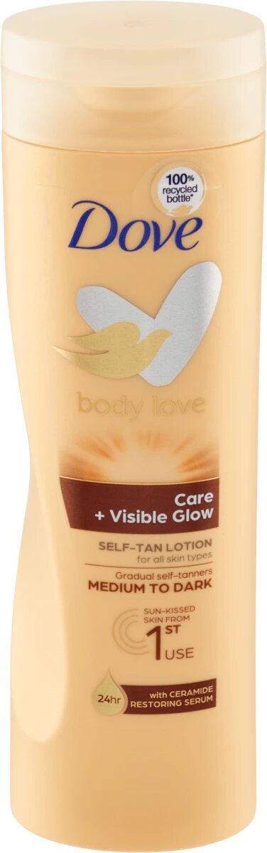 Лосьон автозагар для тела Dove Body Love Care+Visible Glow от среднего до темного тона с керамидами 250 мл ( Из Финляндии )