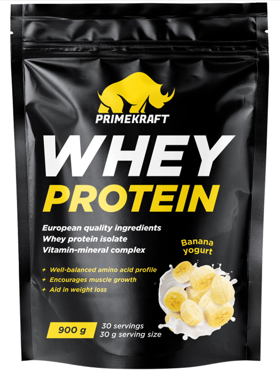 Сывороточный протеин Prime Kraft Whey Protein - 900 г, банановый йогурт