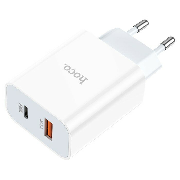Сетевое зарядное устройство Hoco C97A, 1 USB, 1 Type-C, 20 вт + 18 Вт, PD + QC, белое