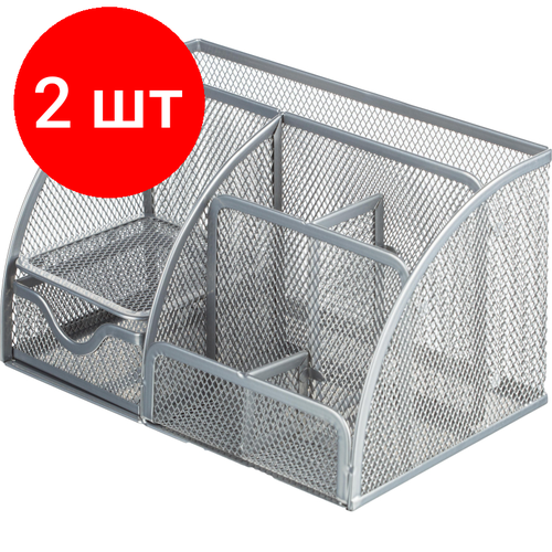 Комплект 2 штук Подставка-органайзер 7отд 130x220x140мм с выдв ячейкой металл сетка серебр 4455₽