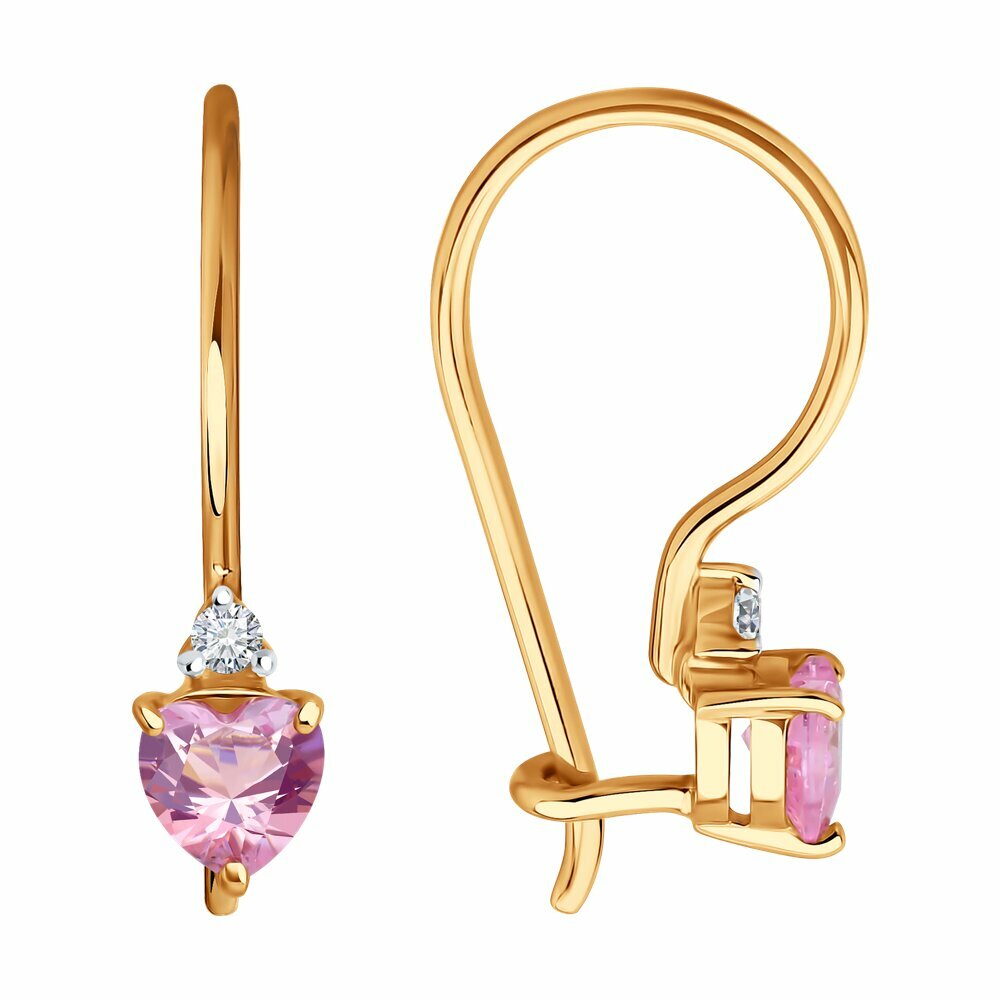 Серьги Diamant, красное золото, 585 проба, фианит