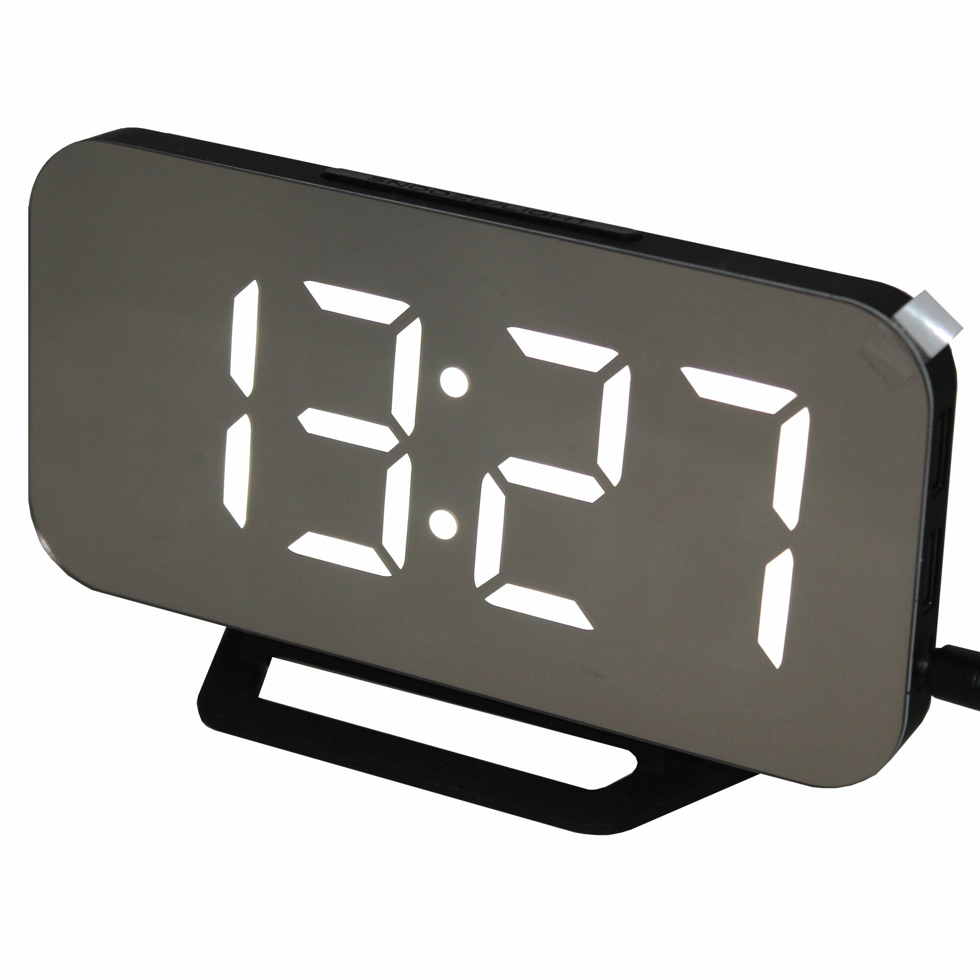 фото Красивые зеркальные настольно/настенные часы и яркой зелёной подсветкой светодиодных цифр DS-3625L (с адаптером питания)