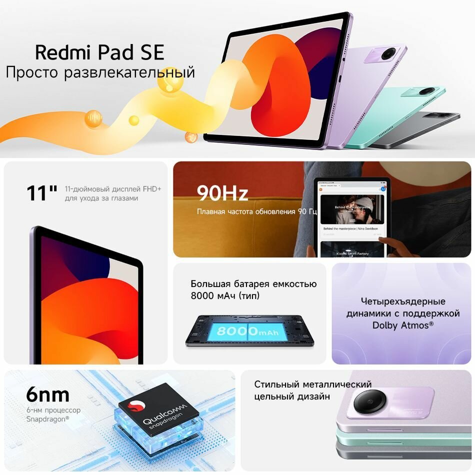 {Доставка из РФ} Планшет Xiaomi Redmi Pad SE Глобальная версия, 11" 8 ГБ/256 ГБ, серый — фото 1