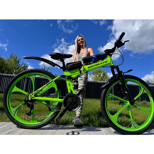 Велосипед складной Двухподвесной Richiesto 26 дюймов Дисковый тормоз салатовый 30500₽
