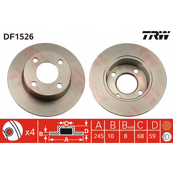 TRW DF1526 (02908 / 08487414 / 0986478019) диск тормозной (Комплект 2 штуки)