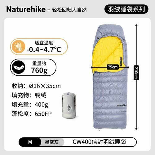 Naturehike Теплый спальный мешок на утином пуху CW400 Grey M 650FP 15926₽