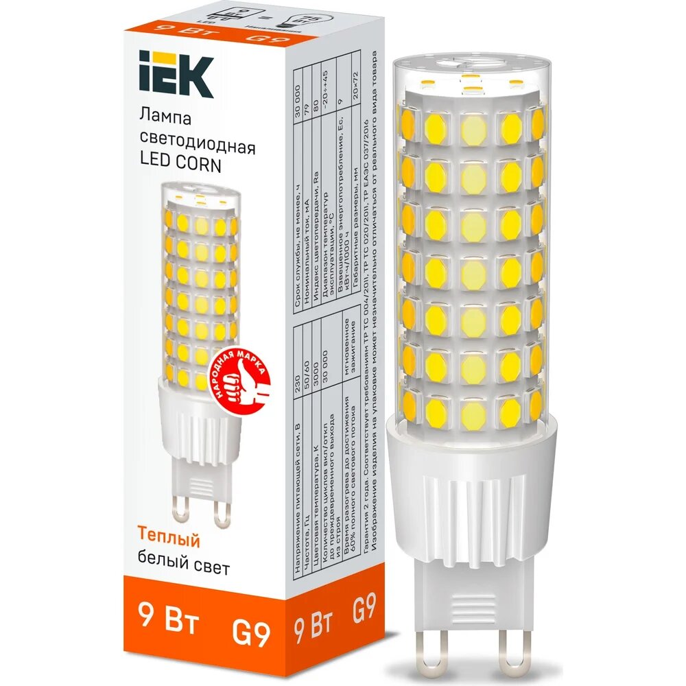Светодиодная лампа IEK corn капсула 9вт 230в 3000к керамика g9 LLE-CORN-9-230-30-G9