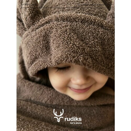 фото Полотенце rudiks, для новорожденных, с капюшоном, 100%, хлопок, цвет шоколад, 85x85 см