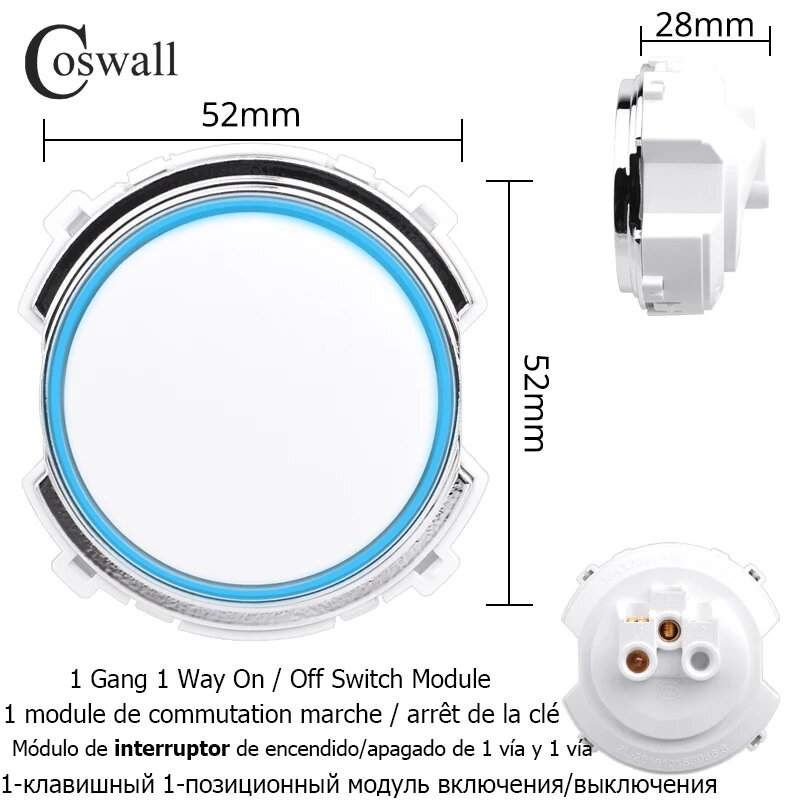 Розетка Coswall LB из белого закаленного стекла 1 Gang 1 Way LED