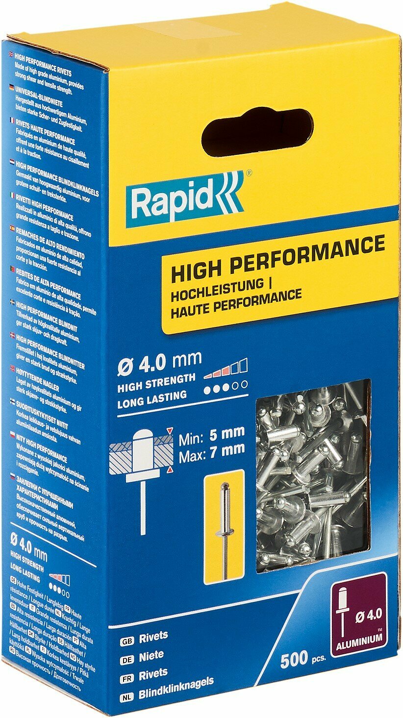 RAPID R: High-performance-rivet, 4.0 х 10 мм, 500 шт, алюминиевая высокопроизводительная заклепка (5001433)