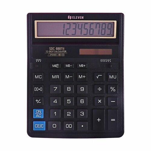 Калькулятор настольный Citizen "SDC888TII", 12-разрядный, 159 х 205 х 27 мм, двойное питание, чёрный