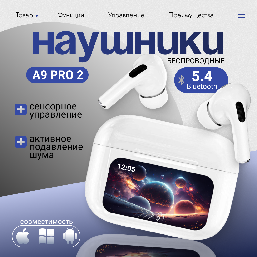 Наушники, беспроводные, сенсорные, шумоподавление, ANC, вкладыши