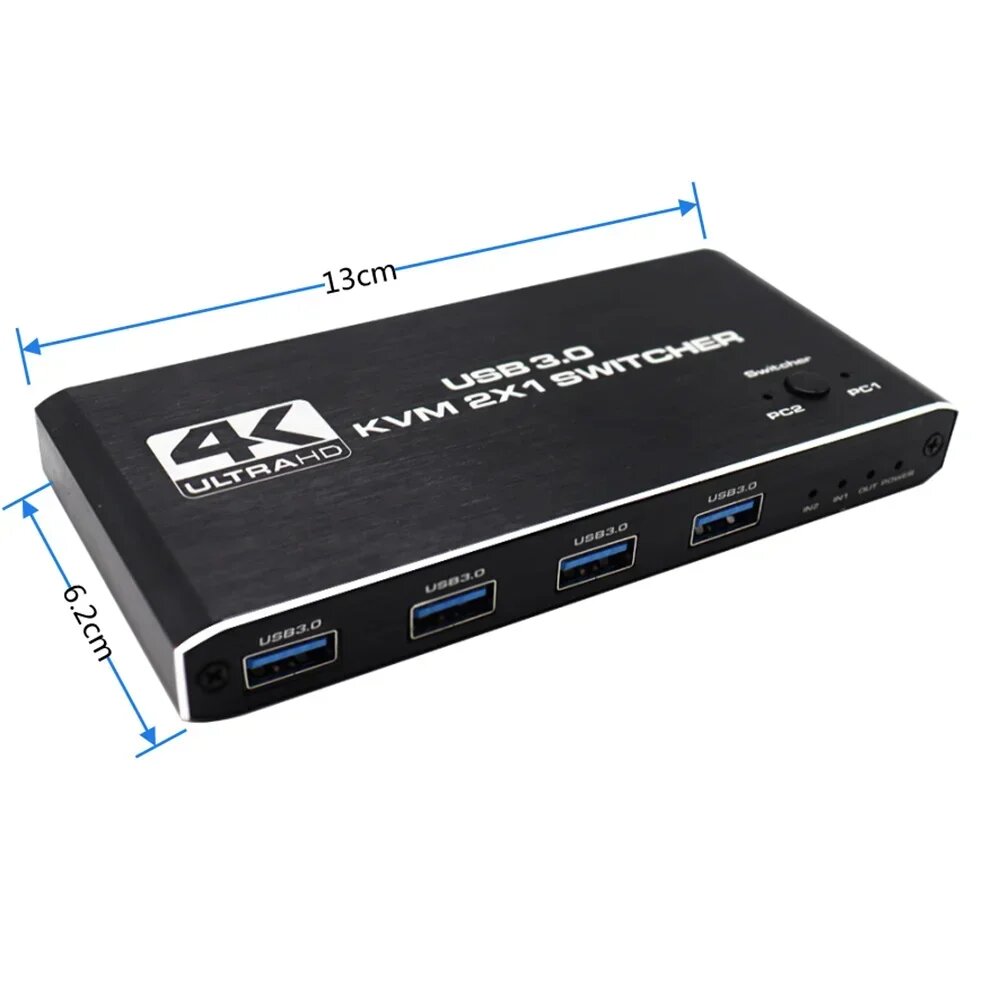 HDMI-совместимый KVM-переключатель USB KVM-переключатель USB 3.0 2 в 1, выход 4K для совместного использования 2 ПК, клавиатура и мышь, EDID/принтер HDCP, Black