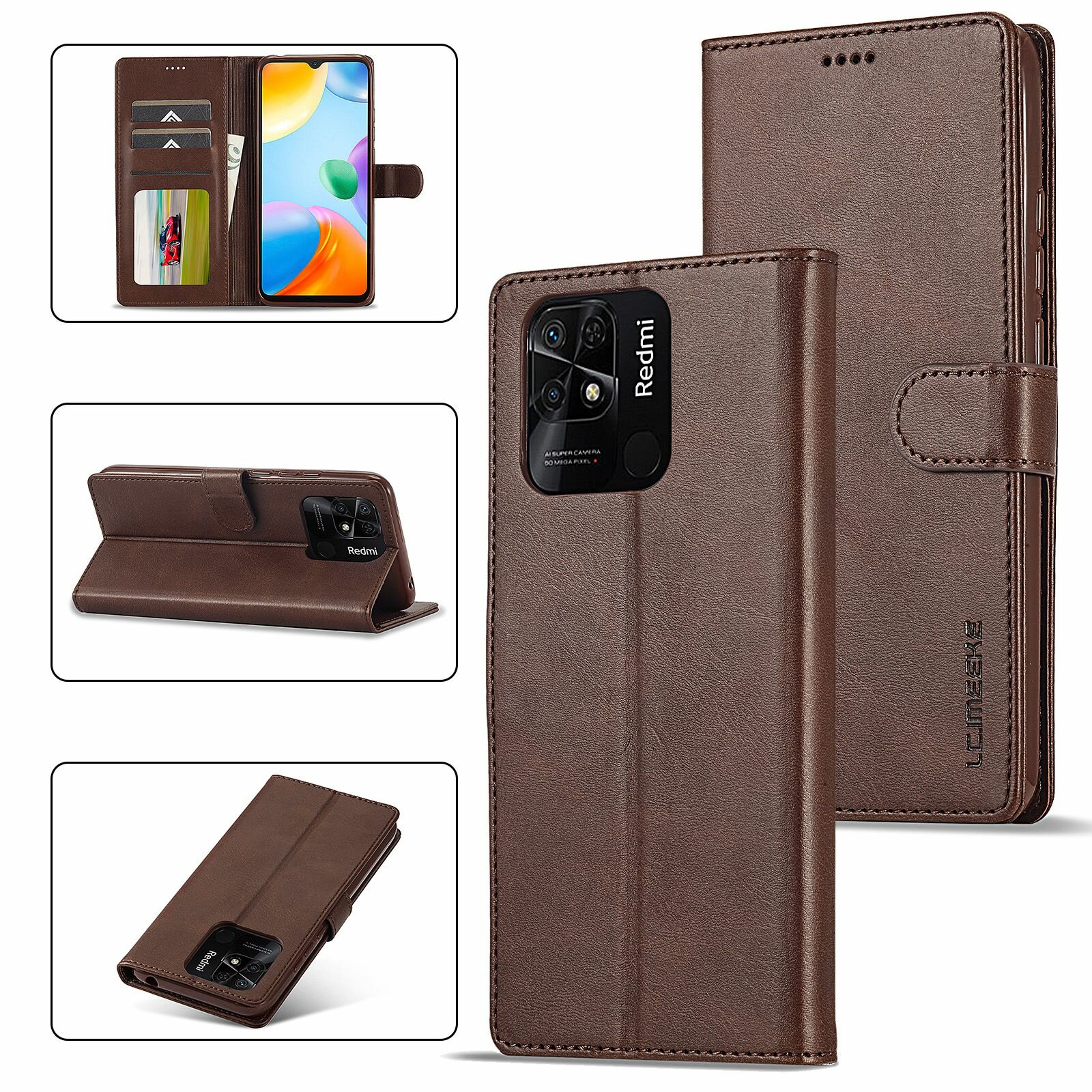 Картинки LCIMEEKE Кожаный книжка чехол для Xiaomi Redmi 10C / Ксяоми Редми 10С / Сяоми Редми 10С с визитницей из экокожи