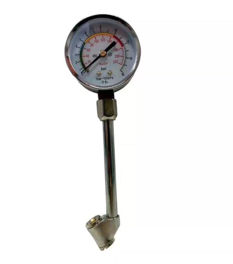 Манометр для автомобильных шин, серебристый, нержавеющая сталь — фото 1