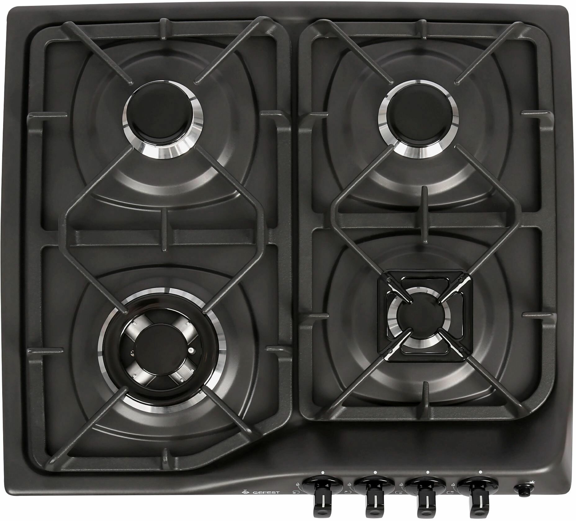 Газовая варочная поверхность Гефест СГ СН 1210-02 К2, черная, 4 конфорки, чугунные решетки