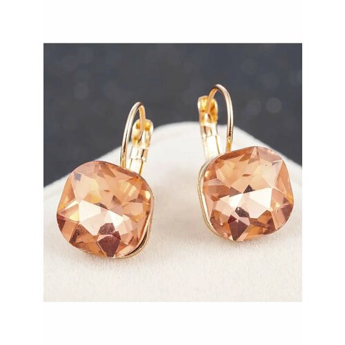 фото Серьги конго, пусеты, фианит, золотой, коричневый be self true jewel