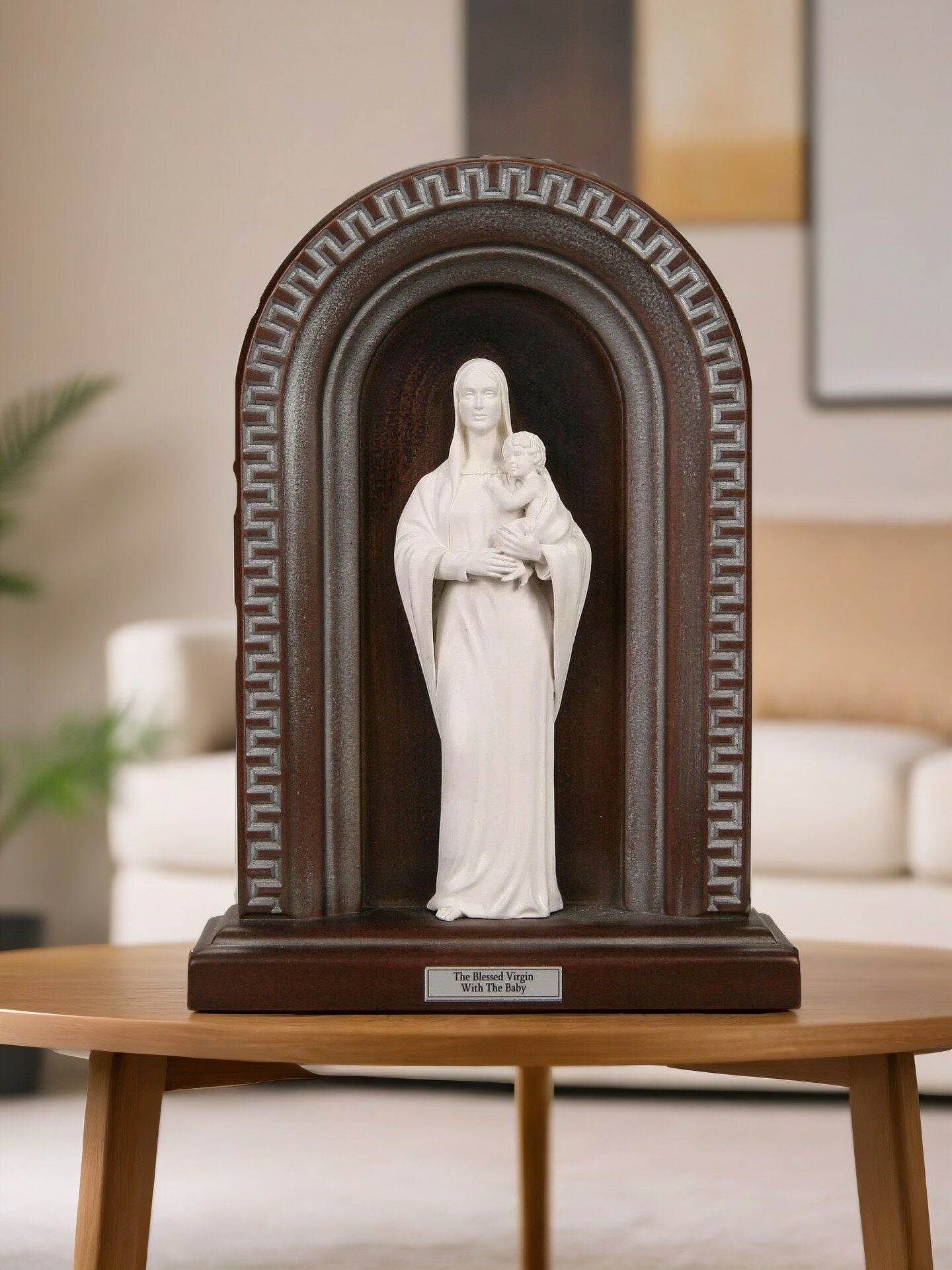 Композиция Дева Мария, цвет серебро/ белый, коричневый, 28*23 см, дерево, литьевой мрамор