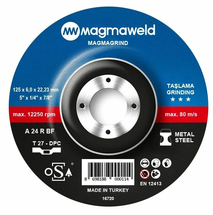 Круг шлифовальный (мет/нерж) MAGMAGRIND GRINDING DISC 125 x 6.0 x 22 (mm)
