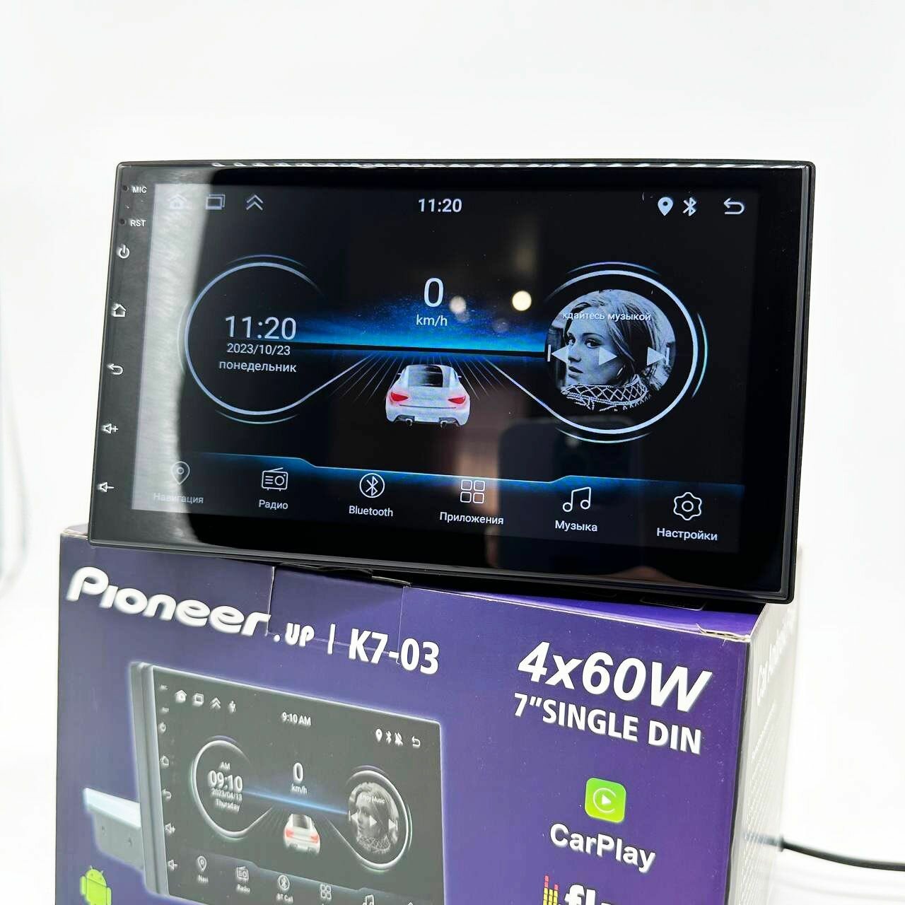 Автомагнитола 1 дин 7 дюймов Андроид 4+64Гб (GPS, Wi-Fi, CarPlay, Bluetooth, USB) — фото 1