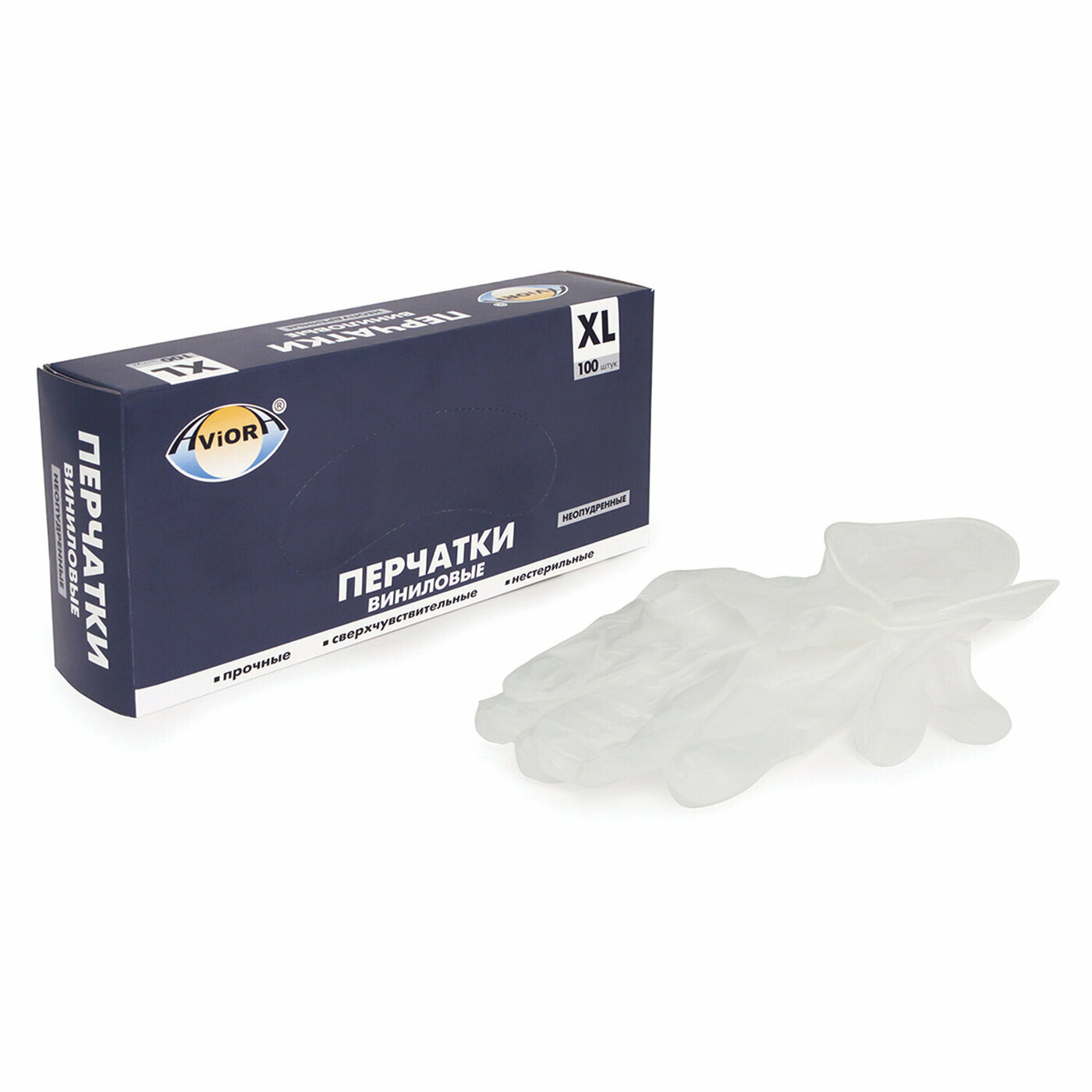 Перчатки одноразовые Aviora виниловые, 50 пар без хлопчатобумажного напыления, XL (402-673)