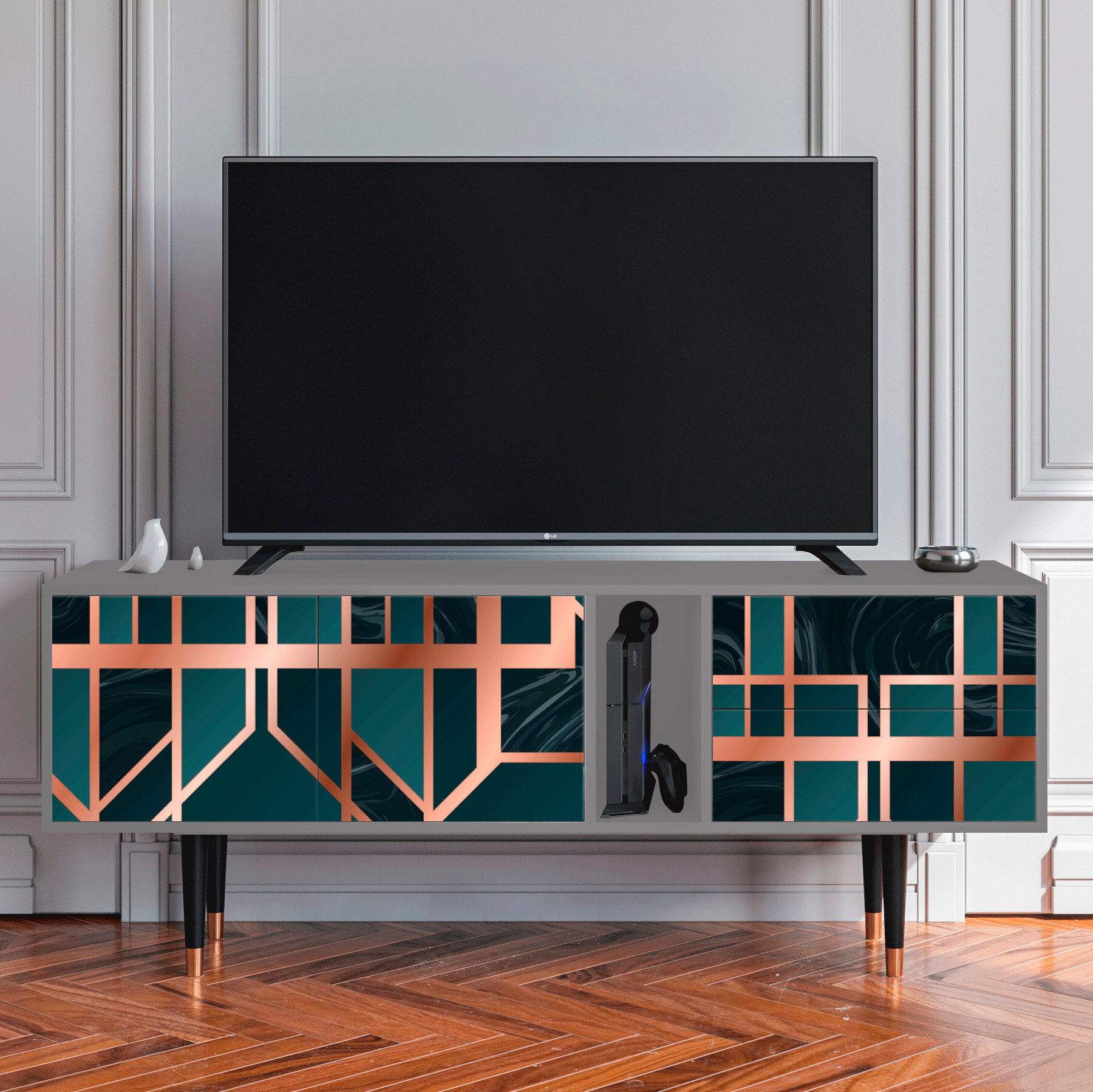 ТВ-Тумба - STORYZ - T1 Emerald Metro, Размер - 170 x 69 x 48 см, Цвет корпуса - , Серый