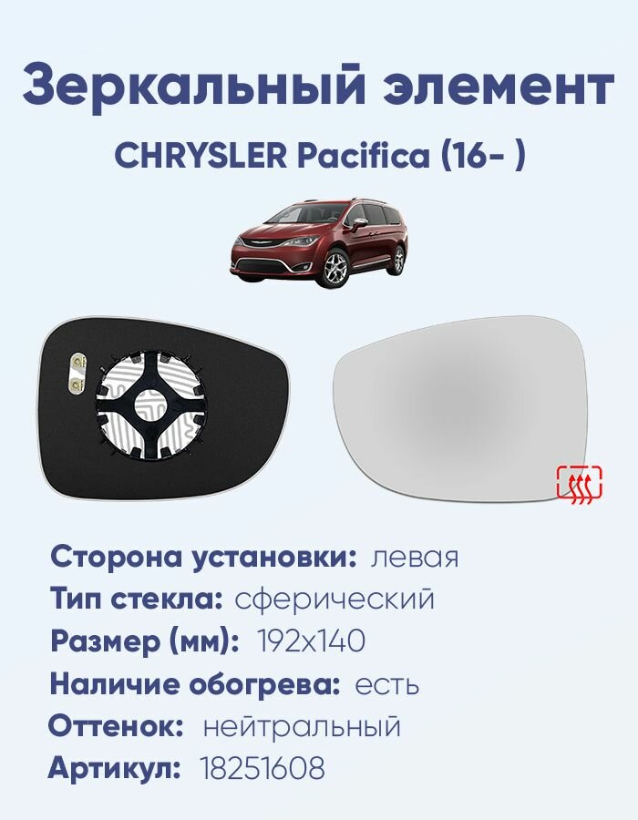Зеркальный элемент левый CHRYSLER Pacifica (16- ) сфера нейтральный с обогревом