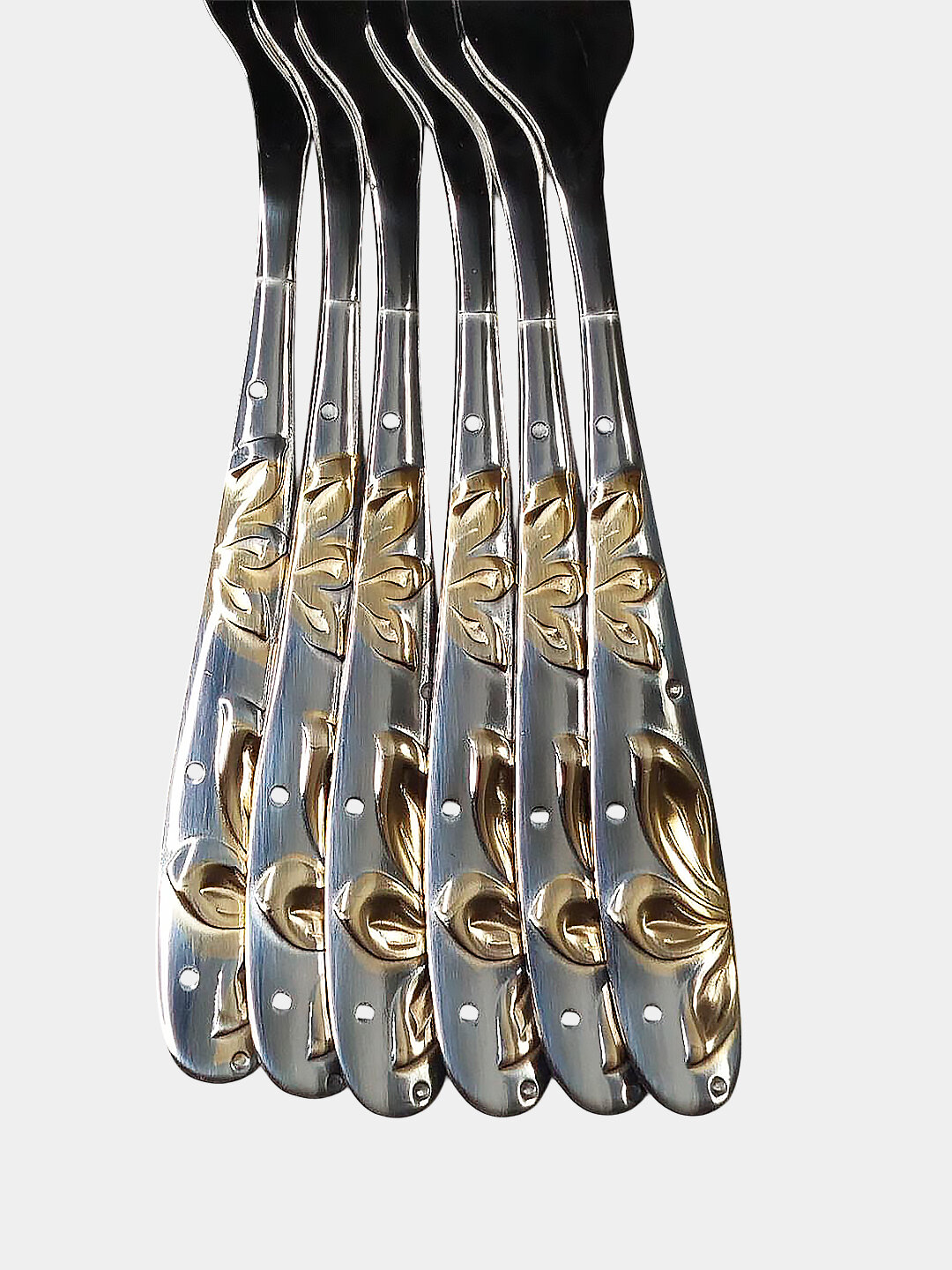 Вилки столовые набор 6 шт из нержавеющей стали с золотыми элементами, гипоаллергенные — фото 1