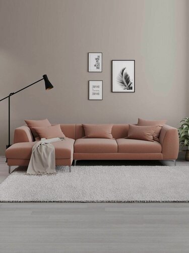Изображение товара Диван угловой левый Manons Maison Elegant, Рогожка Розово-Коралловый, 285х110х71 см