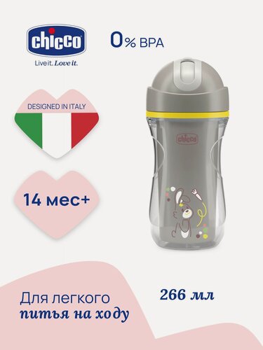 Изображение товара Поильник непроливайка детский Chicco Sport Cup от 14 месяцев 266 мл серый