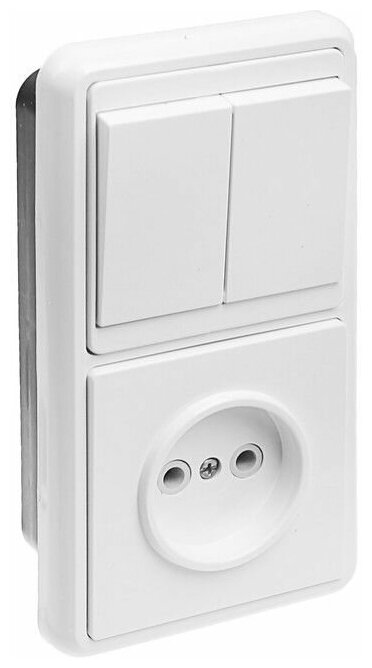 Блок комбинированный 2-кл. выключатель + розетка с заземлением белый Кунцево БКВР-032 Бэлла