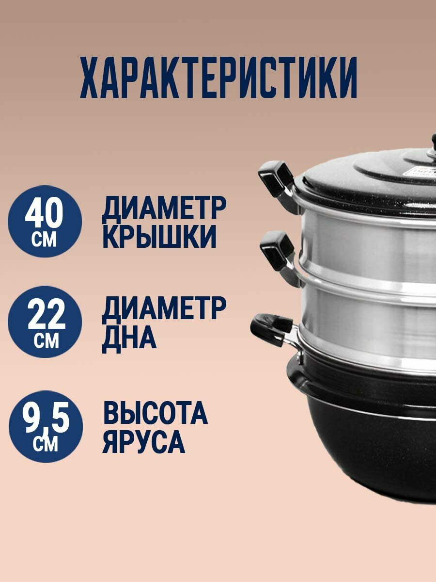 Двухъярусная алюминиевая пароварка Emperor's Imperial 40 см. Корея — фото 1