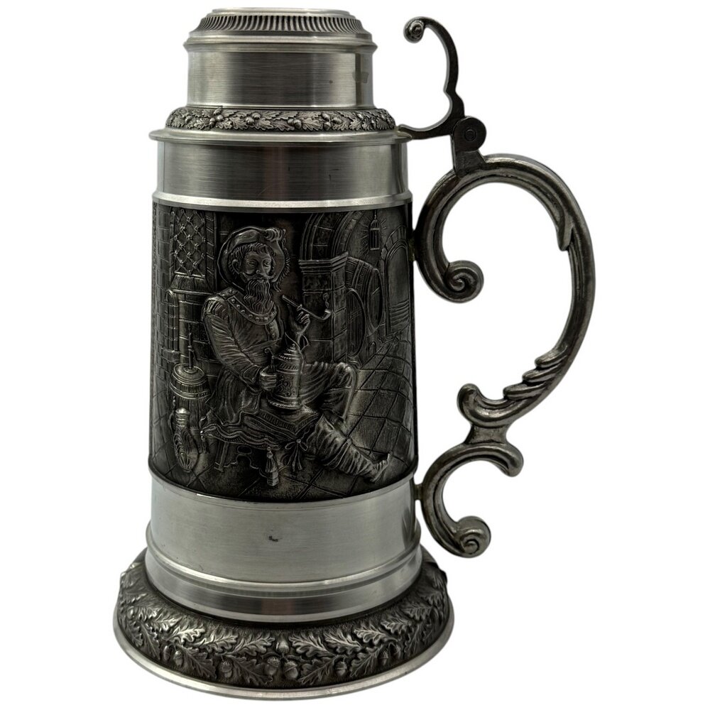 Пивная кружка "Наслаждение" с крышкой, 1.2 л, олово, 1960-1970 гг, BMF, Германия