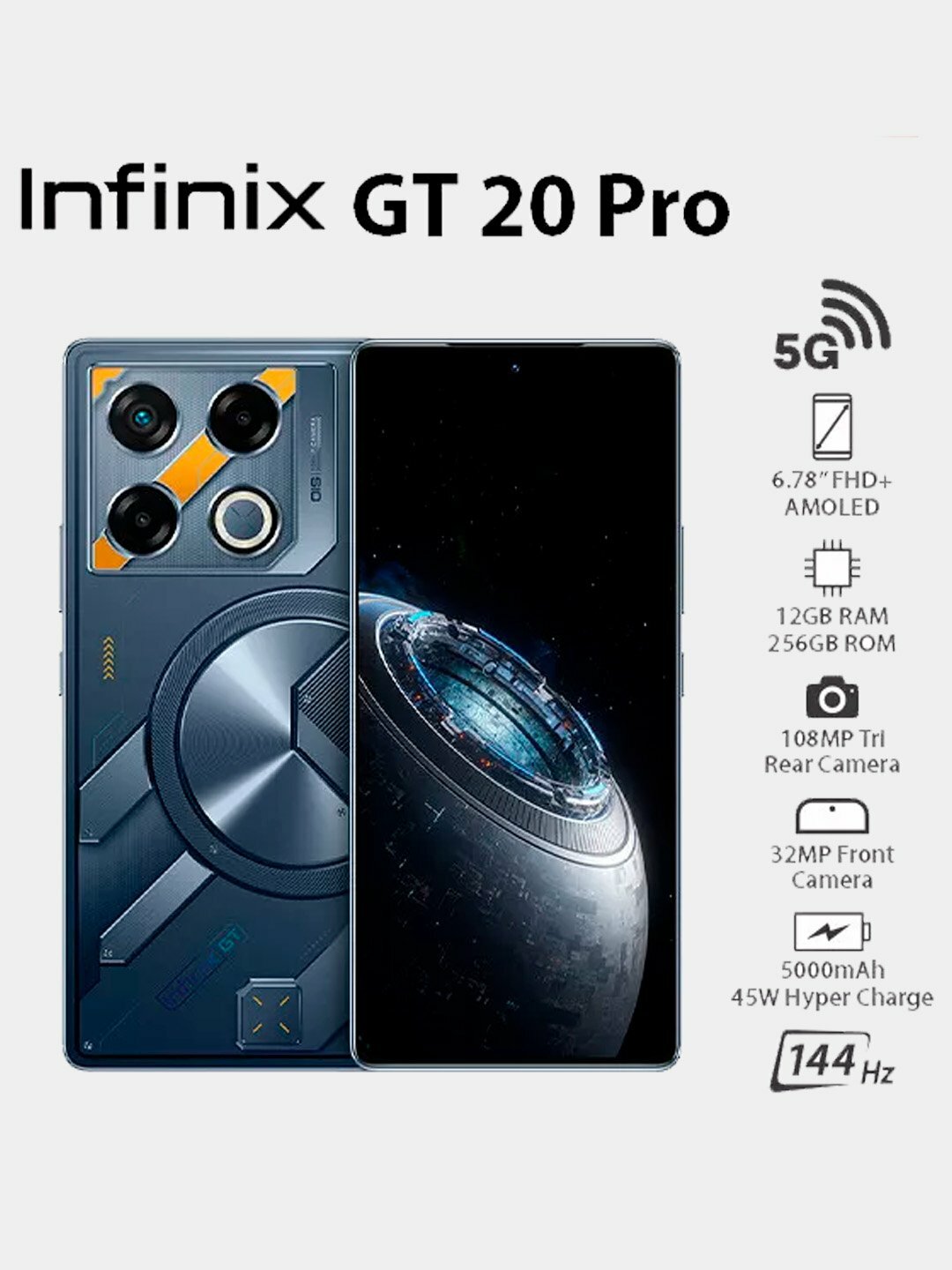 Смартфон Infinix GT 20 Pro 8+8/256GB Mecha Silver, 120 Гц, процессор Dimensity 1200, камера 108 МП, 5G