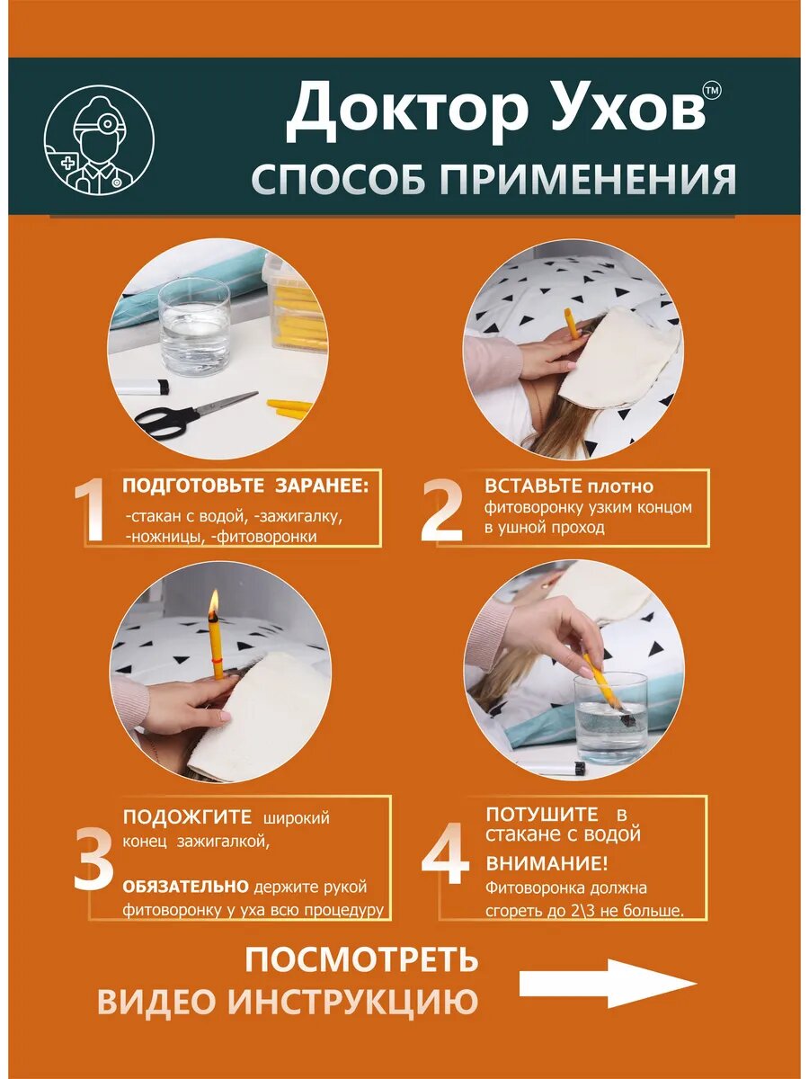 Изображение Фитоворонки Доктор Ухов "ЗАЩИТА", ушные свечи от серных пробок 12 шт