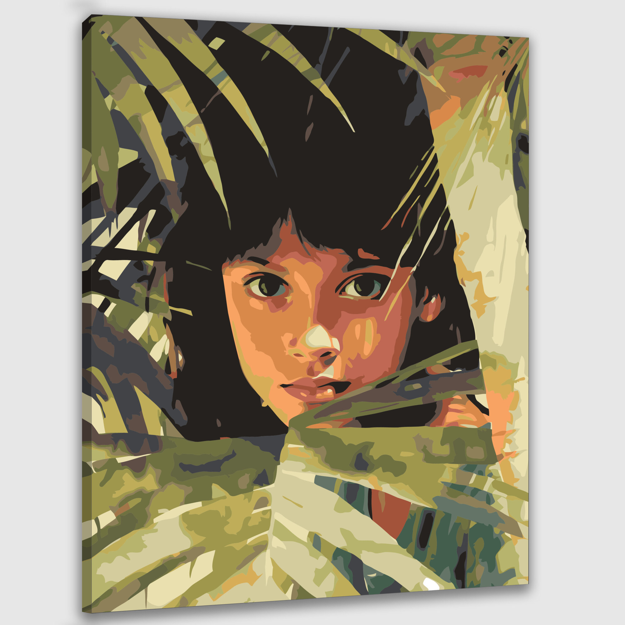 Картина по номерам 40x50 см, акварельная картина, молодая девушка, скрытое лицо, пышная пальма, интрига, удивление