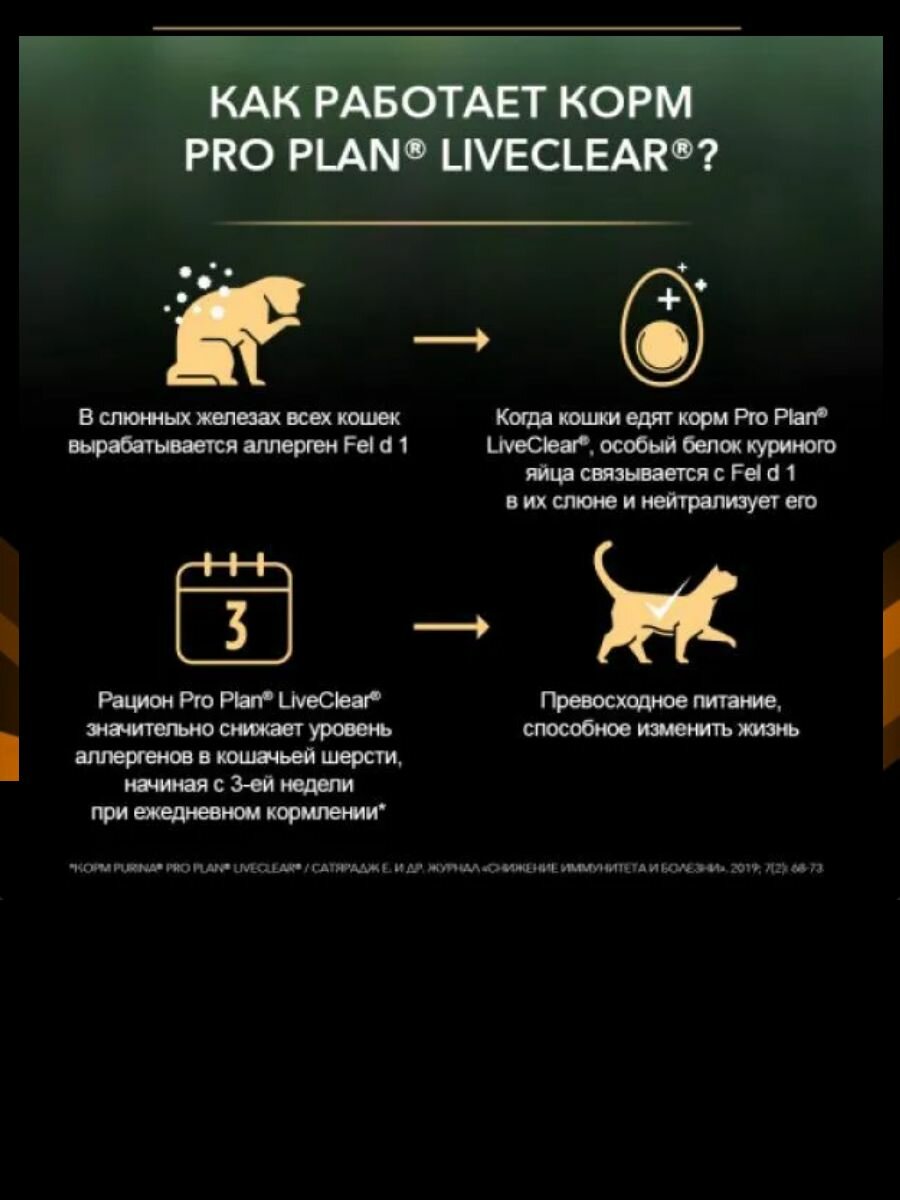 Корм сухой purina pro plan live clear лайв клир для кошек 1 + лет 1.4 кг от аллергии — фото 1