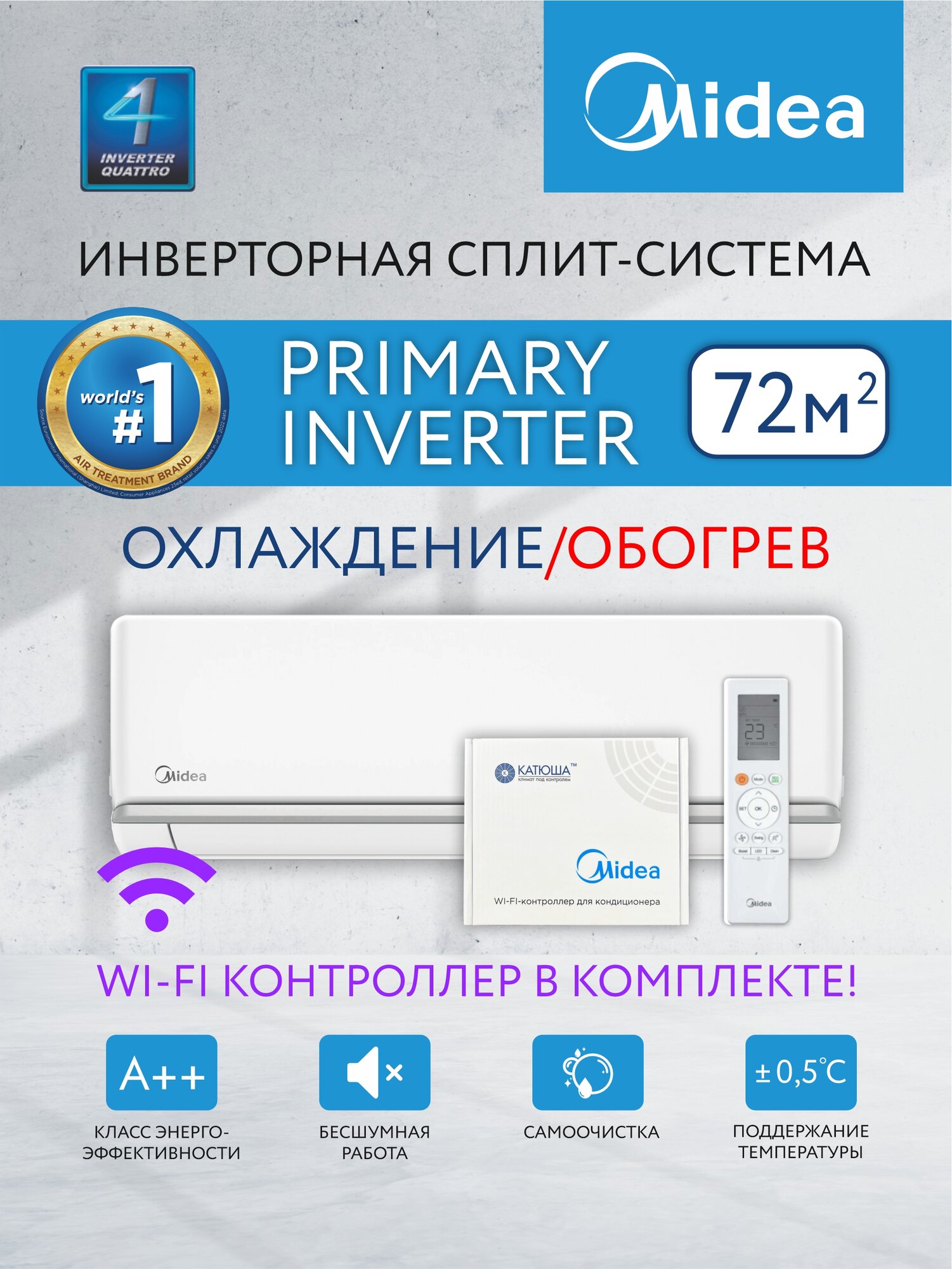 Сплит-система Midea PRIMARY Inverter MSAG3-24N8D0-I / MSAG3-24N8D0-O с WI-FI-контроллером в комплекте
