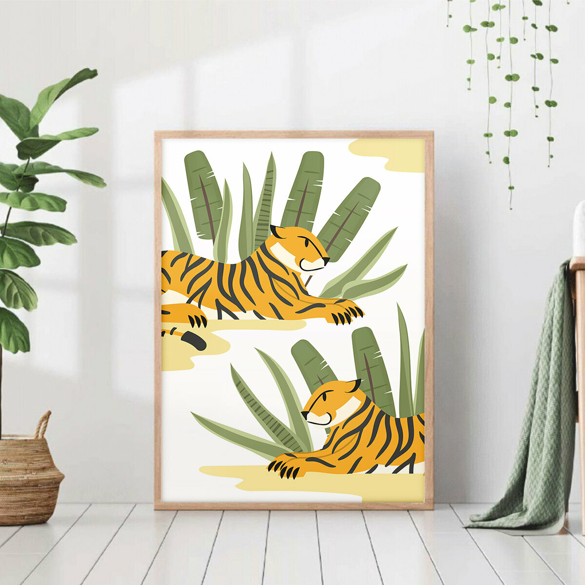 Постер "Тигры в саванне" без рамы 50x70 см на стену для интерьера