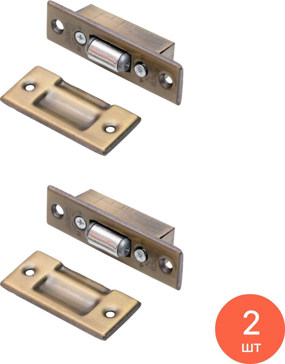 Защелка дверная скобяной роликовая из металла цвет бронза / фурнитура для мебели (комплект из 2 шт)
