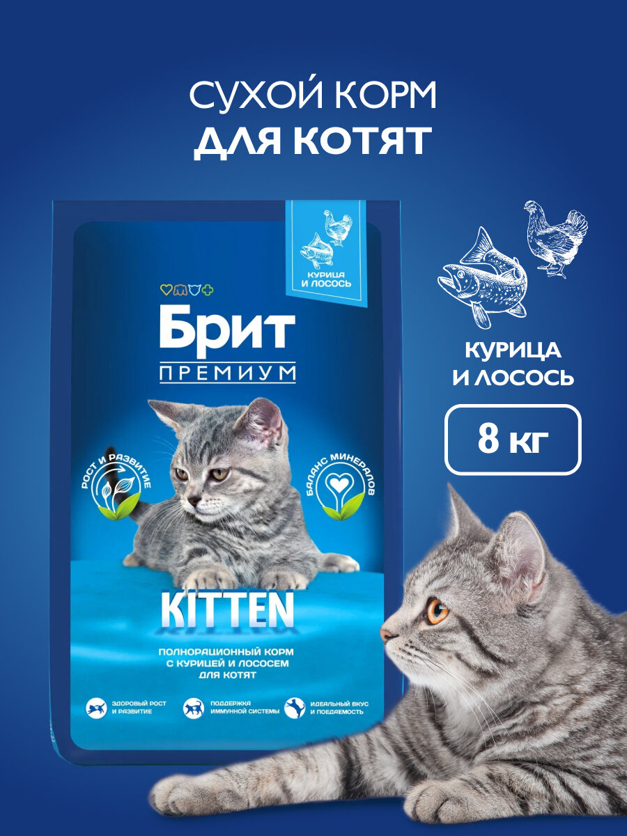 Сухой корм для котят Brit Premium Cat с курицей 8 кг