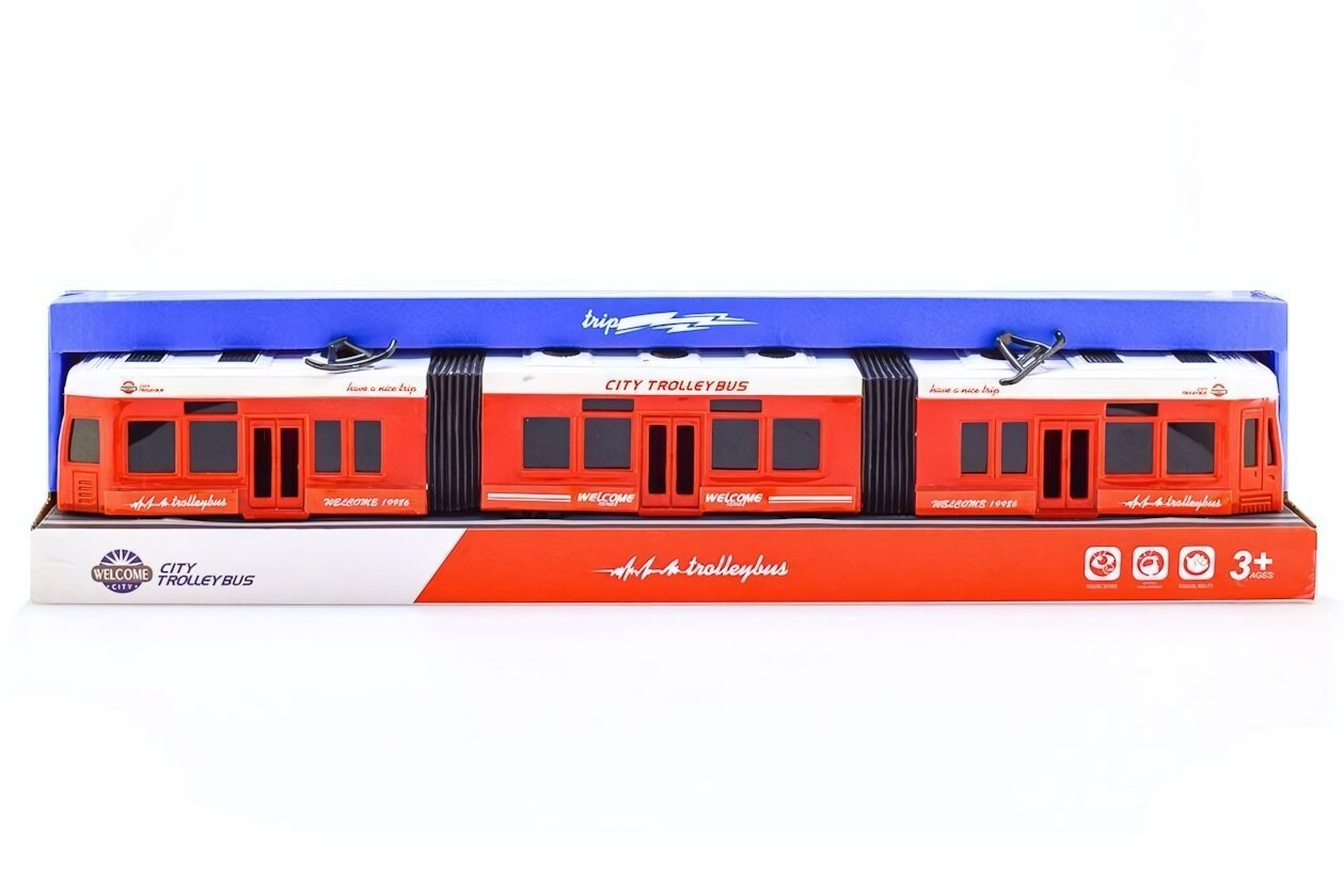 Инерционная игрушка троллейбус «KX905-3» 50х6х11 см развивающая игра для детей от 3 лет пластик красный/белый