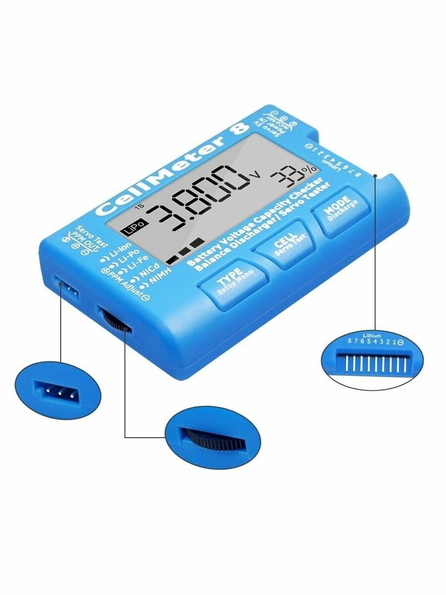 RC Cellmeter 8 Цифровой Тестер Емкости Аккумулятора Контроллер Тестер Напряжения