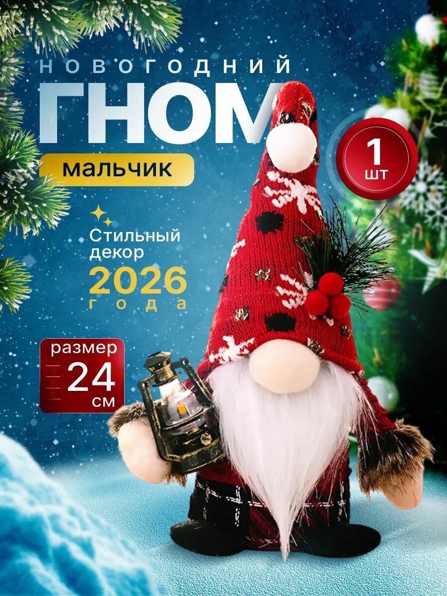 Гномик. Новогодний гном. Декор под елку. Фигурка новогодняя.